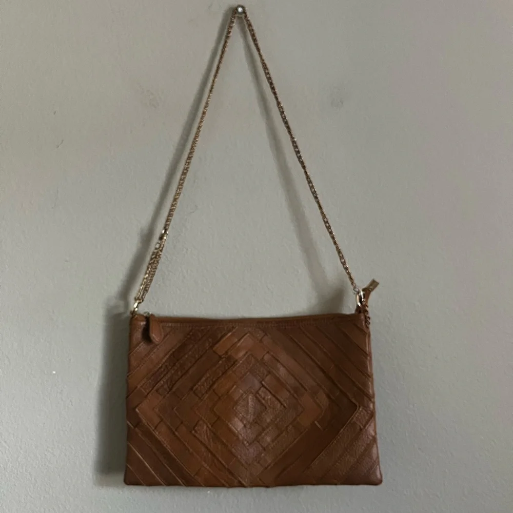 Culture Riot brown crossbody purse with‎ diamond-shaped patchwork detailing
